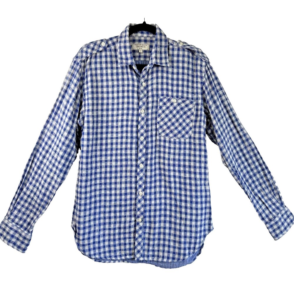 What Goes Around Comes Around Men Blue & White Check Long Sleeve Button Up Sz M